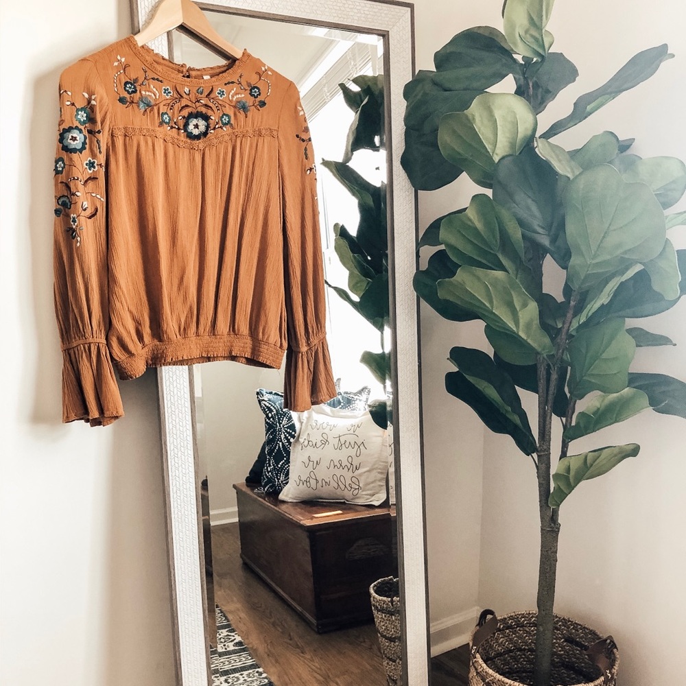 Mustard Floral Long Sleeve Blouse